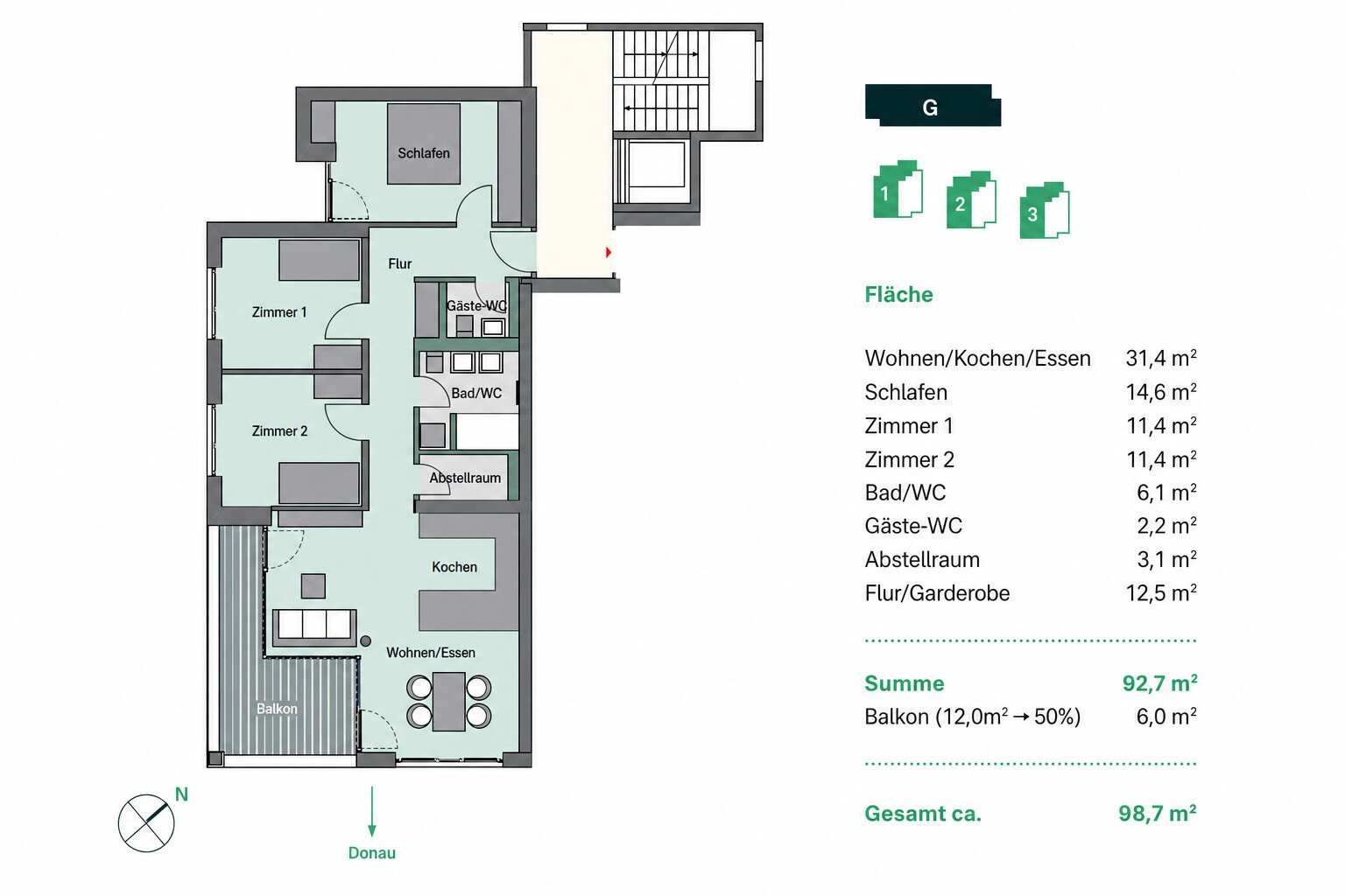grundriss-4-skizze-und-flaechen 1 & 2 Etage 4 Zimmer